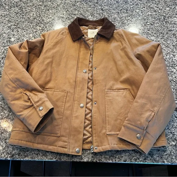 Women’s Brown Barn Jacket with Corduroy Collar - Picture 2 of 6